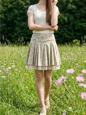 Designer B+ab Floral A-Line Skirt – Lace Trim, Made in Italy (EU 40 / US 8)